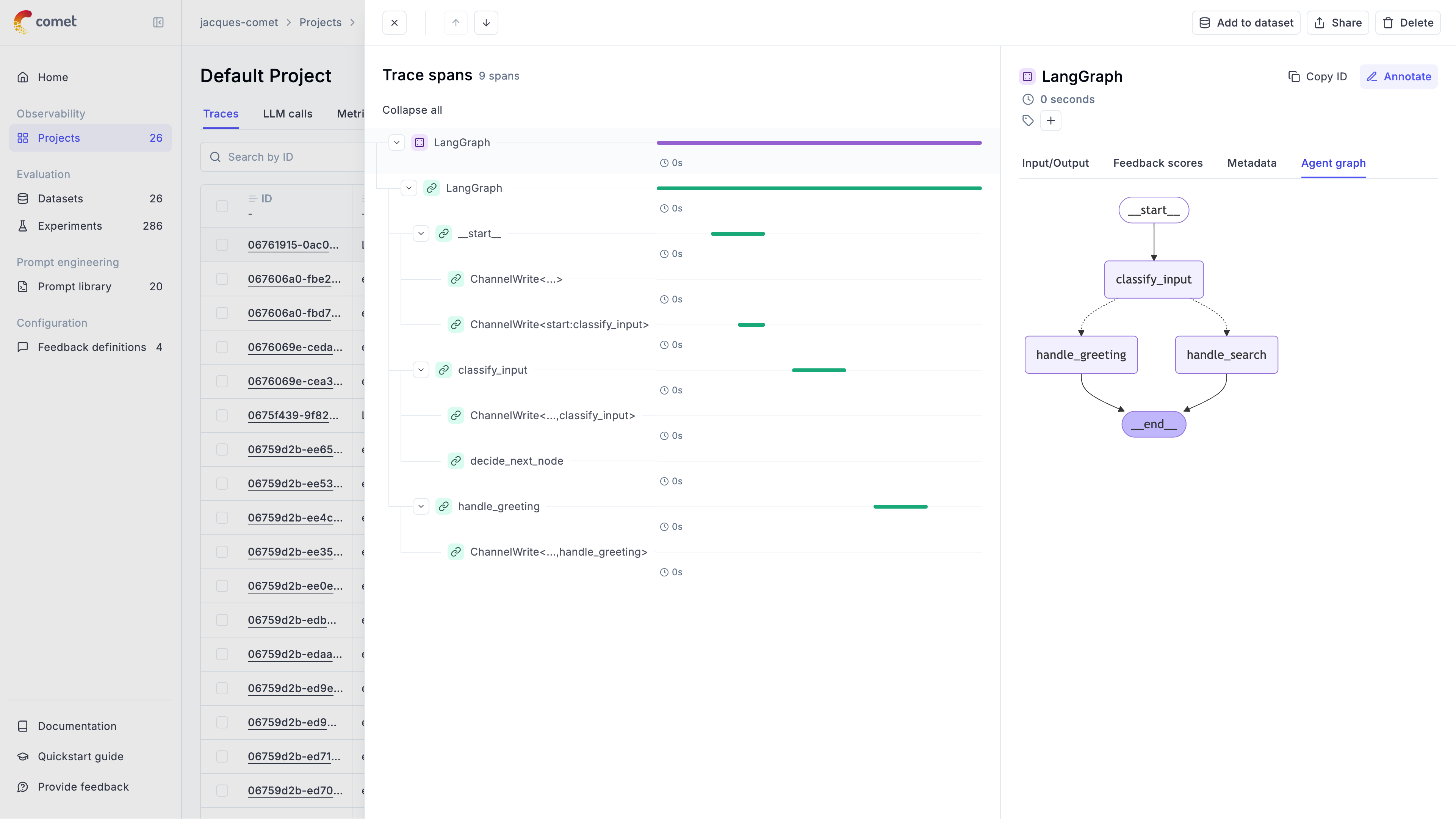 Agent definition in the Opik dashboard