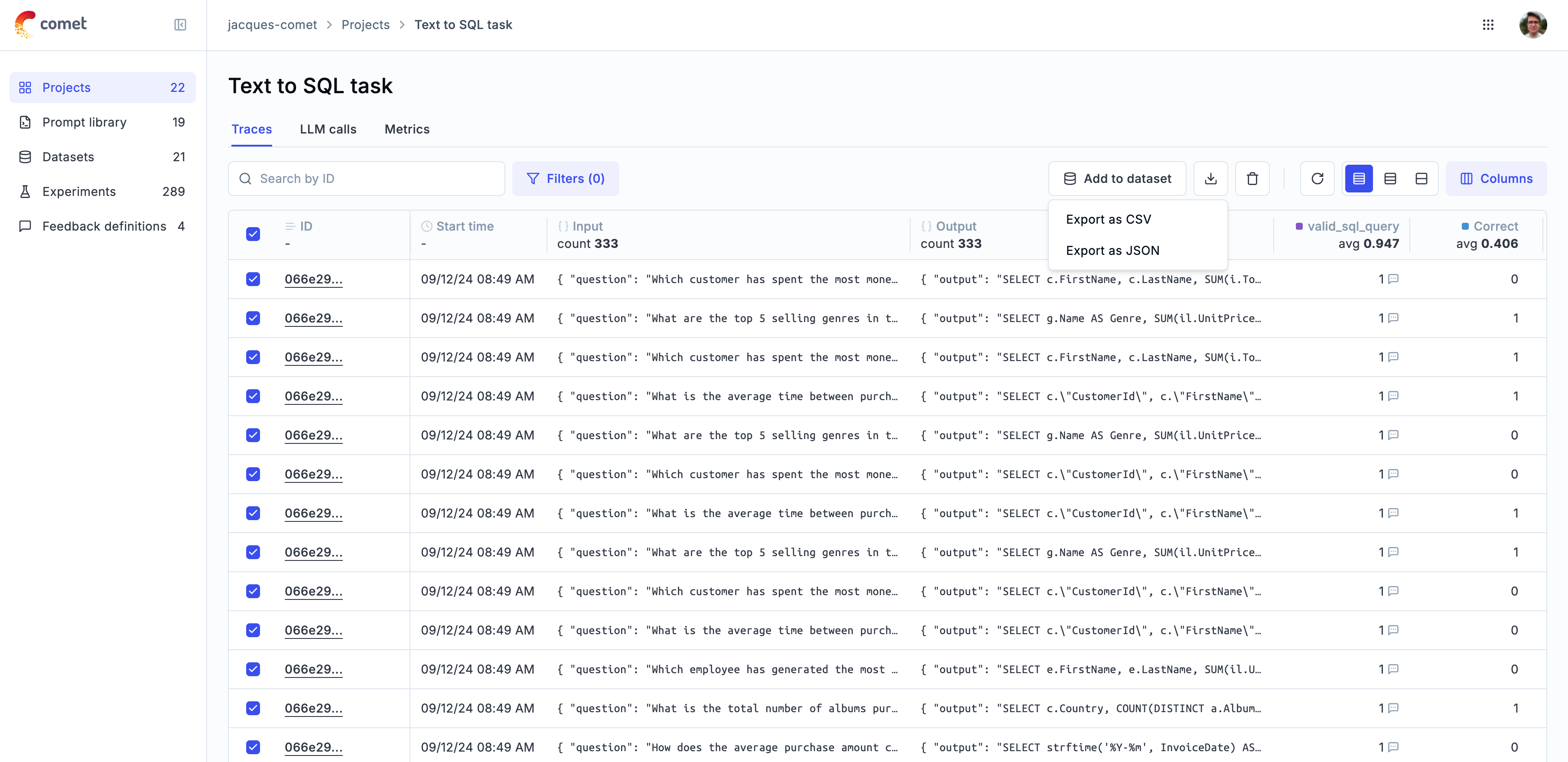 Export CSV