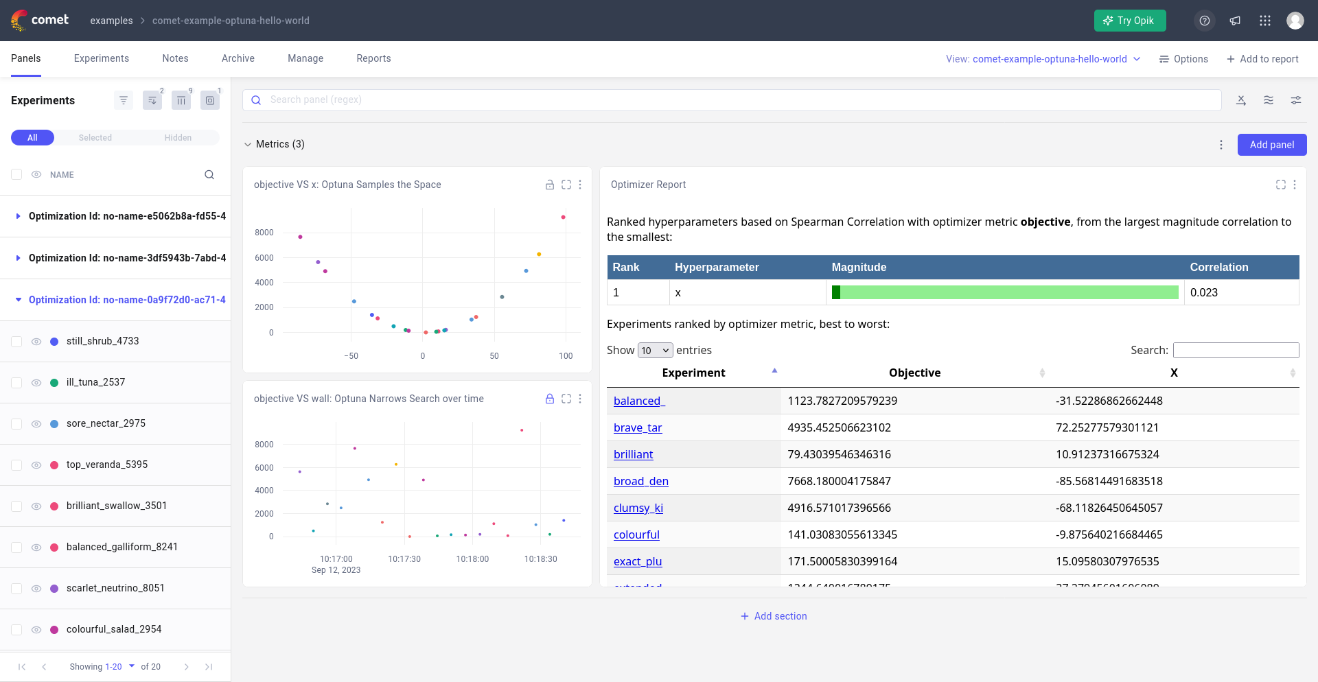 Comet + Optuna dashboard