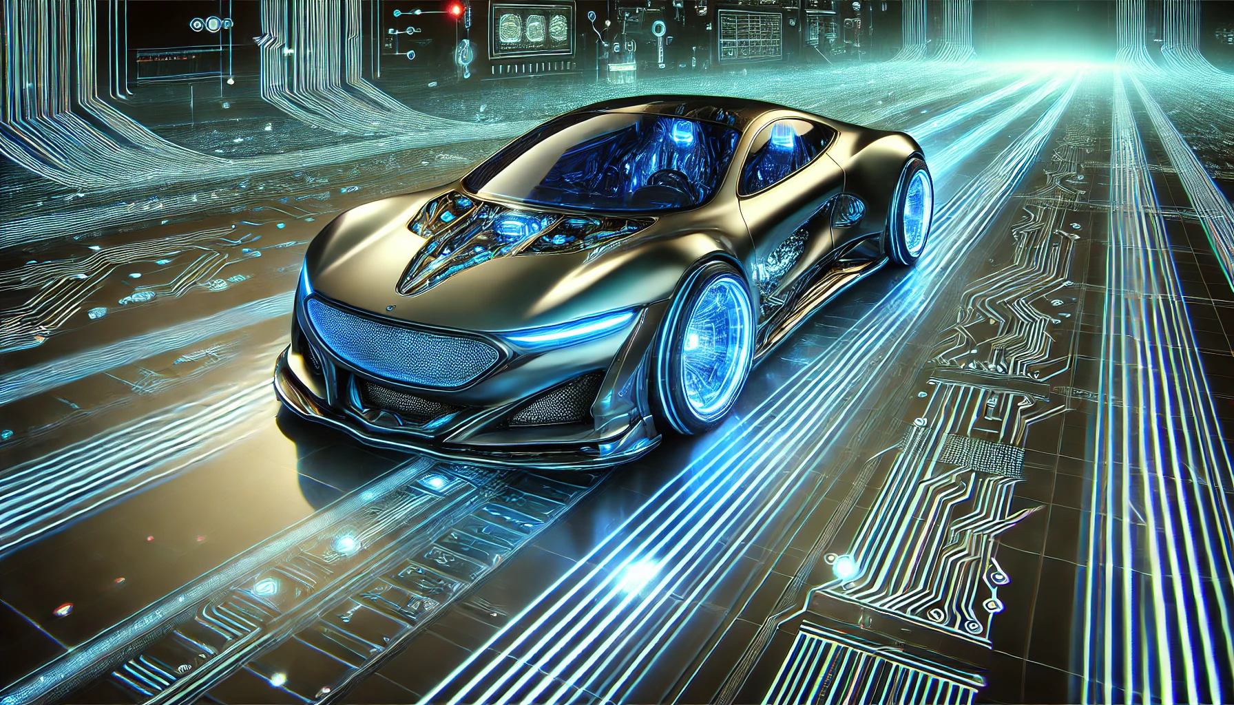 futuristic cyberpunk car image designed to illustrate the importance of llm monitoring in maintaining production apps